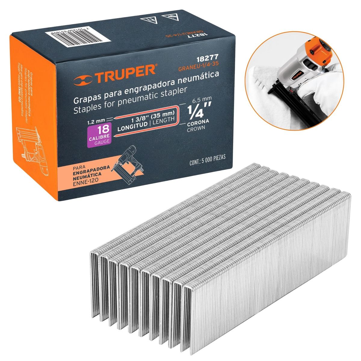 TRUPER - GRAPAS PARA ENGRAPADOR NEUMATICO calibre 18, 35mm, 5000 UNIDADES