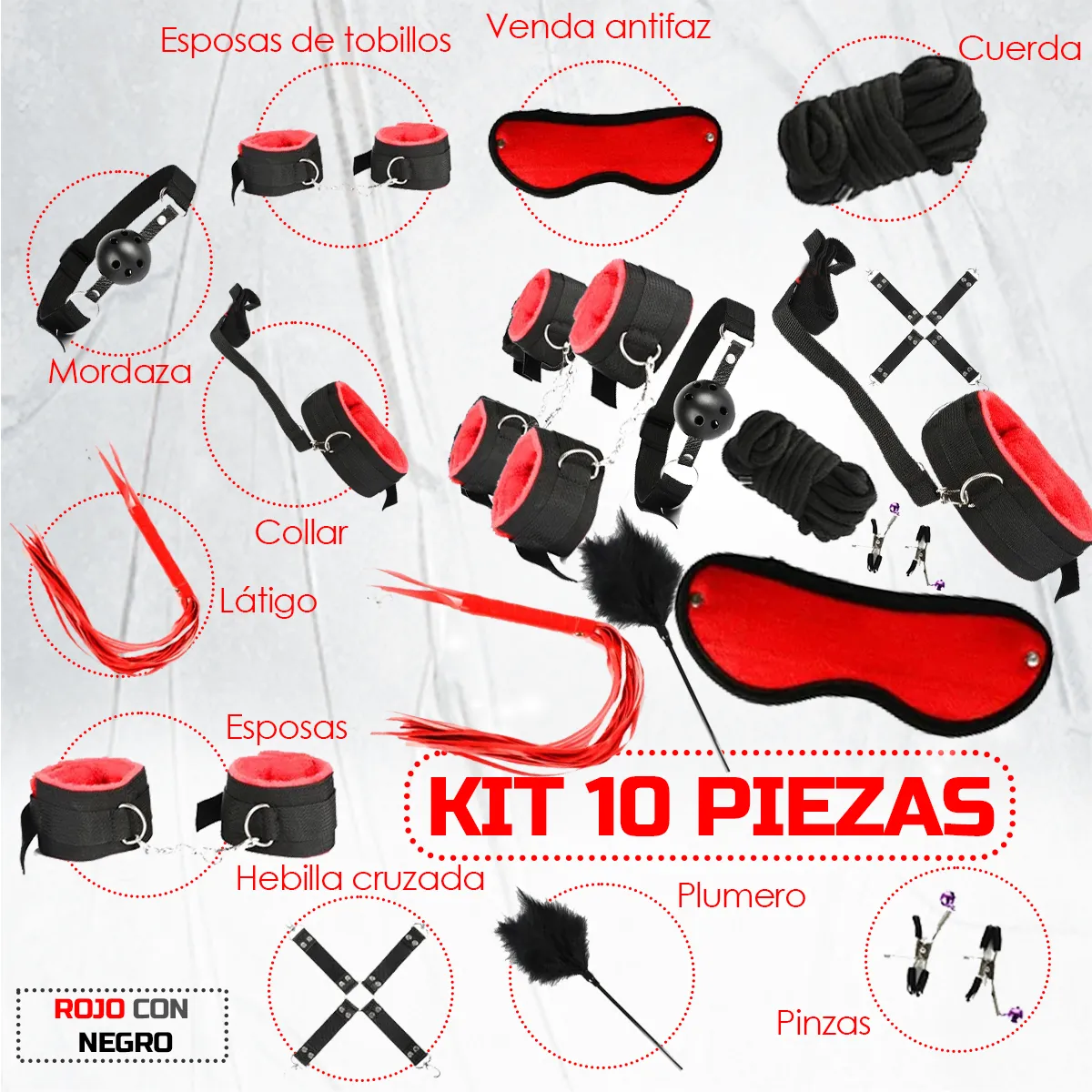 GENERICO - Kit De Bondage Bdsm Para Parejas - 10 Piezas Sexuales