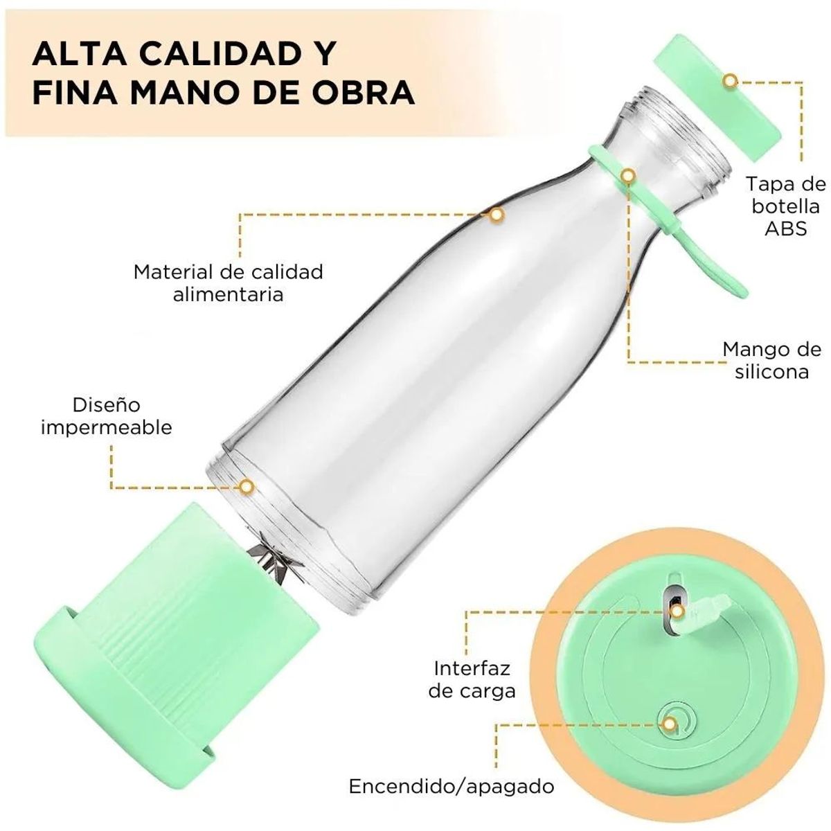 INSPIRA - Botella Licuadora Portátil Recargable USB Verde 420 ml