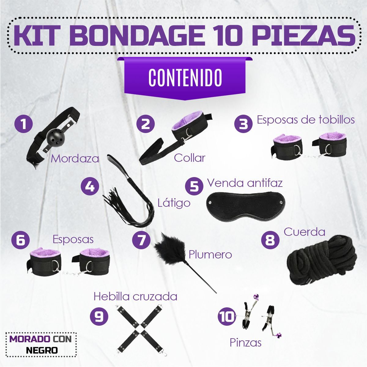GENERICO - Kit De Bondage Bdsm Para Parejas - 10 Piezas Sexuales