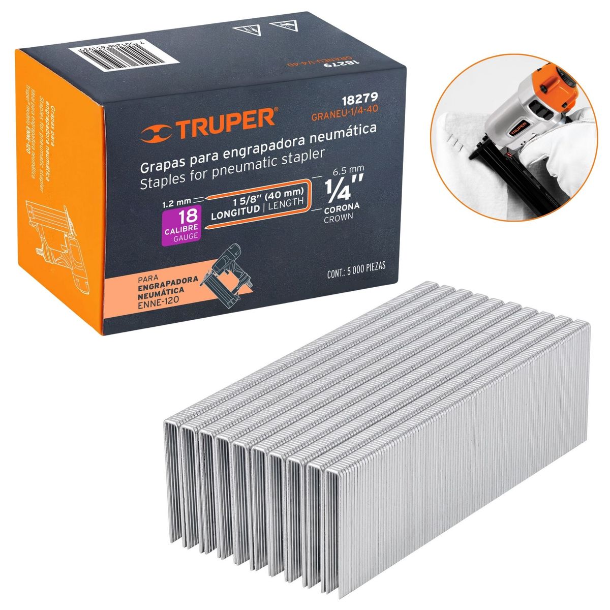 TRUPER - GRAPAS PARA ENGRAPADOR NEUMATICO calibre 18, 40mm, 5000 UNIDADES