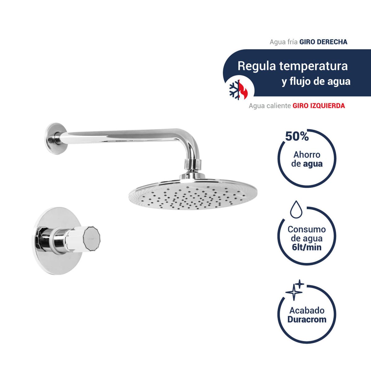VAINSA - Grifería Monocomando de ducha cromada con salida Chaska Vainsa