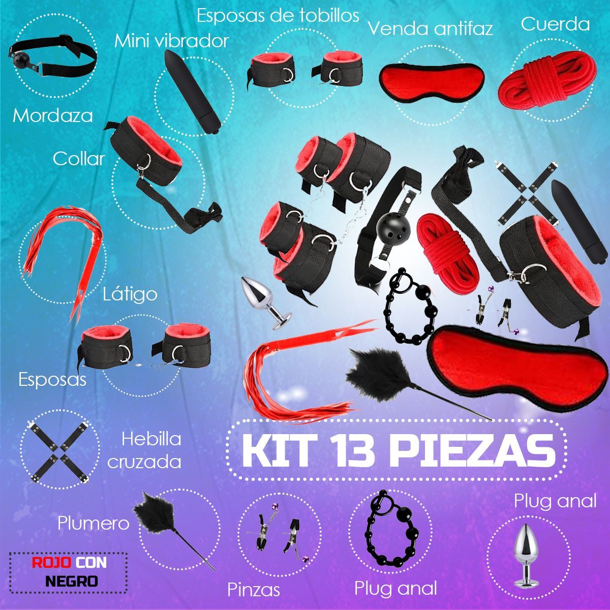 GENERICO - Kit De Bondage Bdsm Para Parejas - 13 Piezas Sexuales