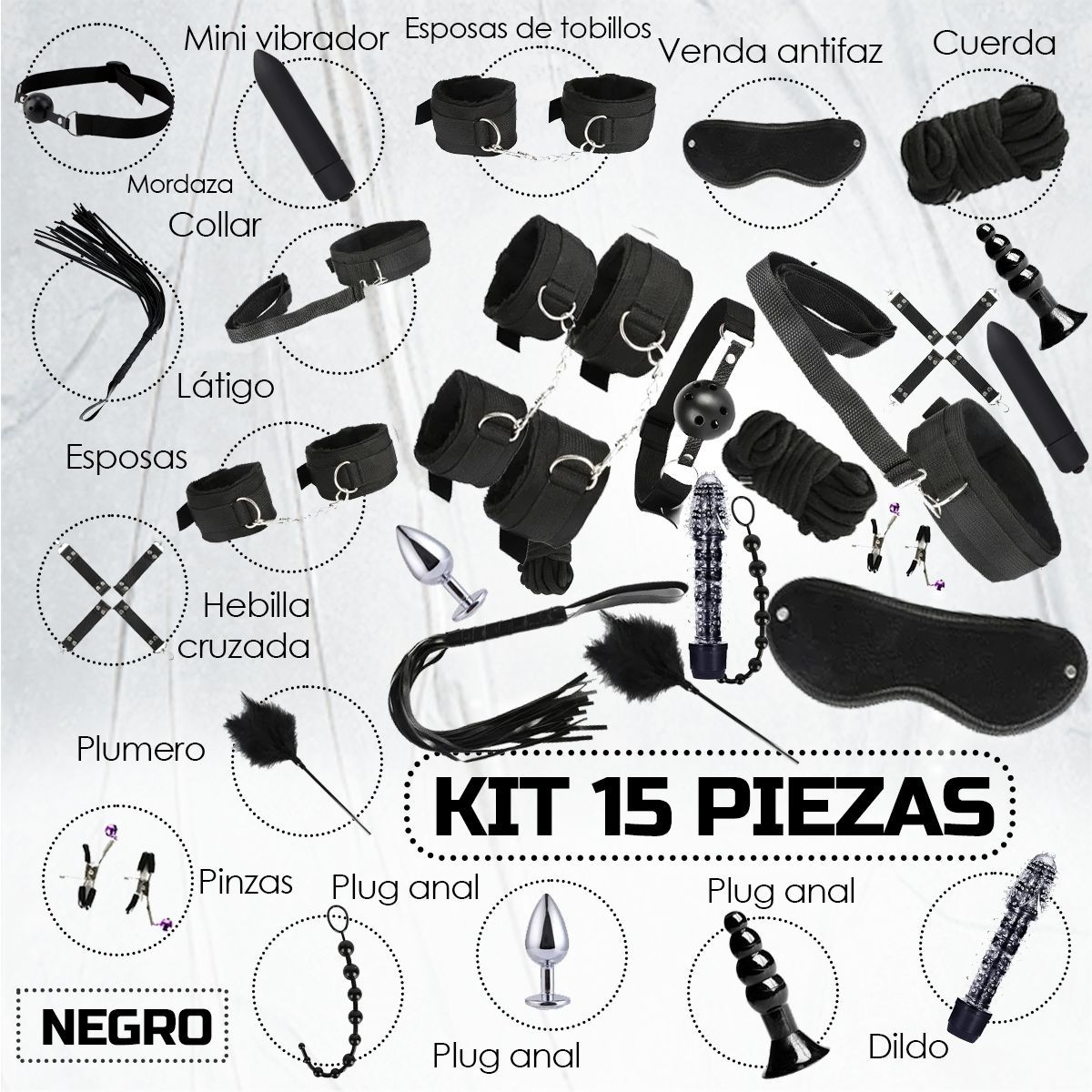 GENERICO - Kit De Bondage Bdsm Para Parejas - 15 Piezas Sexuales