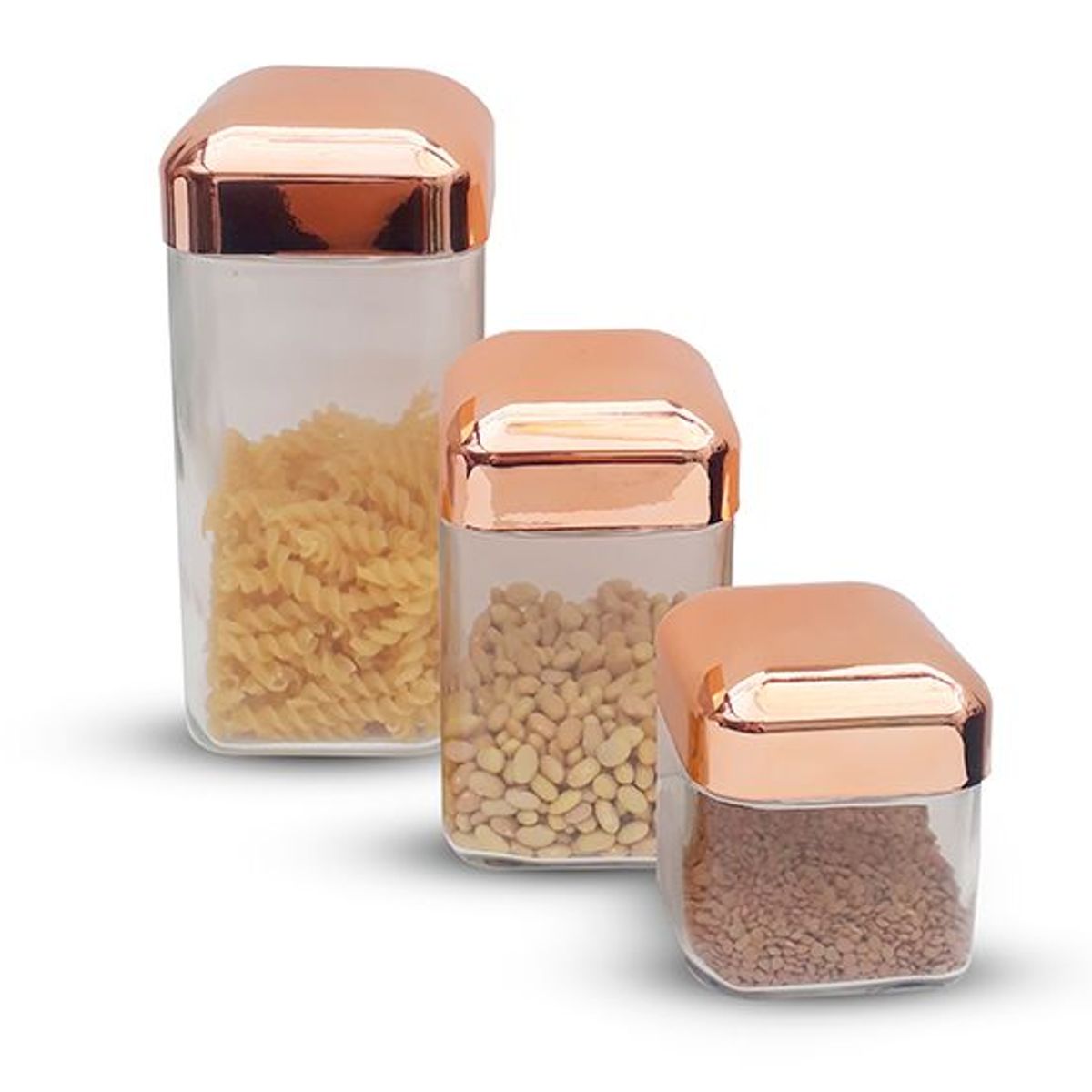 ICHIMATSU - Set De 3 Frascos De Vidrio Cuadrado Con Tapa Dorada