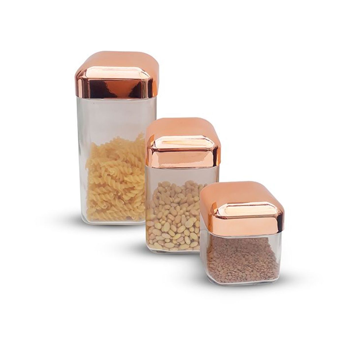 ICHIMATSU - Set De 3 Frascos De Vidrio Cuadrado Con Tapa Dorada