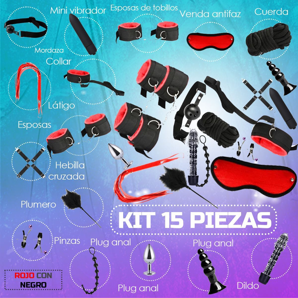 GENERICO - Kit De Bondage Bdsm Para Parejas - 15 Piezas Sexuales