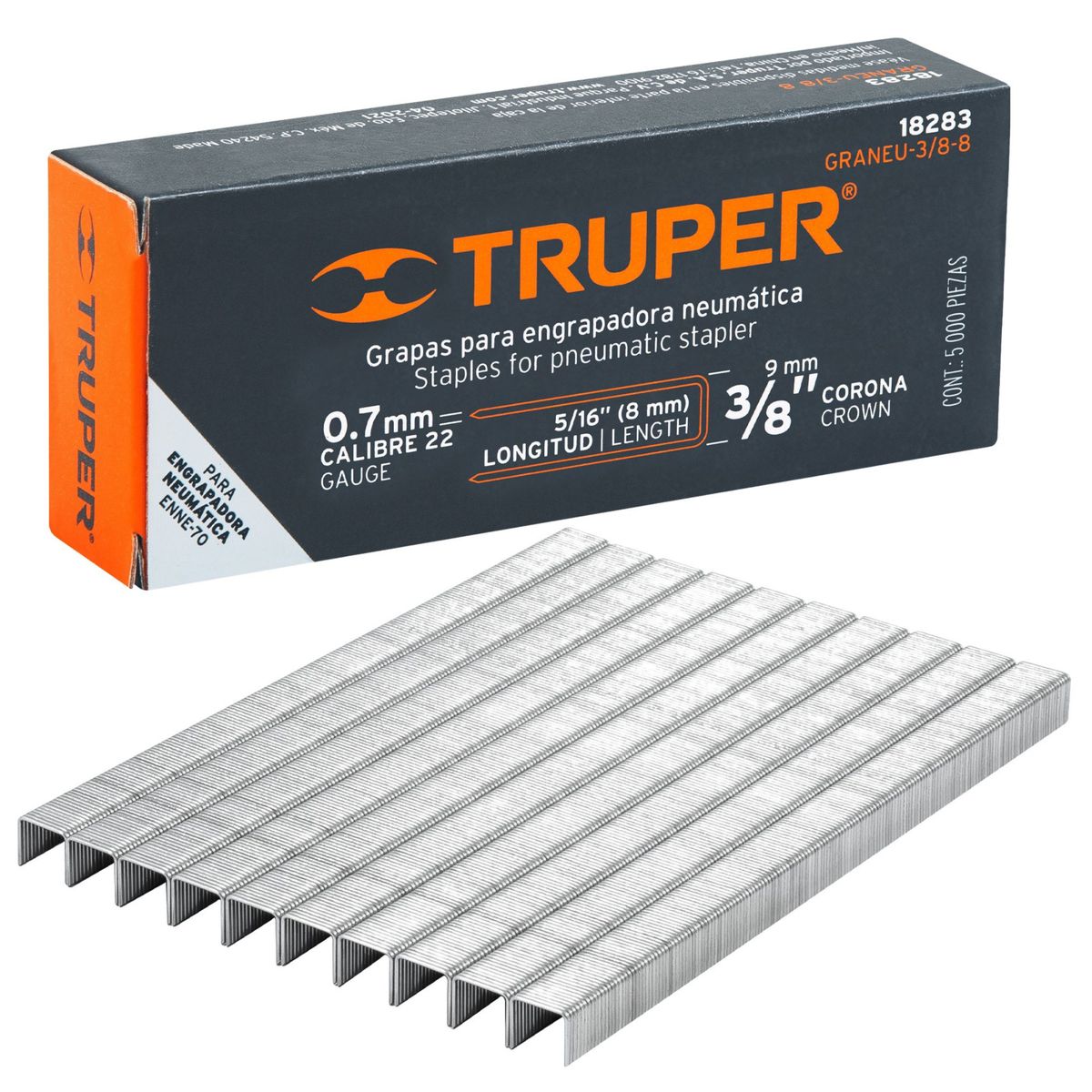 TRUPER - GRAPAS corona 3/8" calibre 22, 8mm, 5000 UNIDADES TRUPER