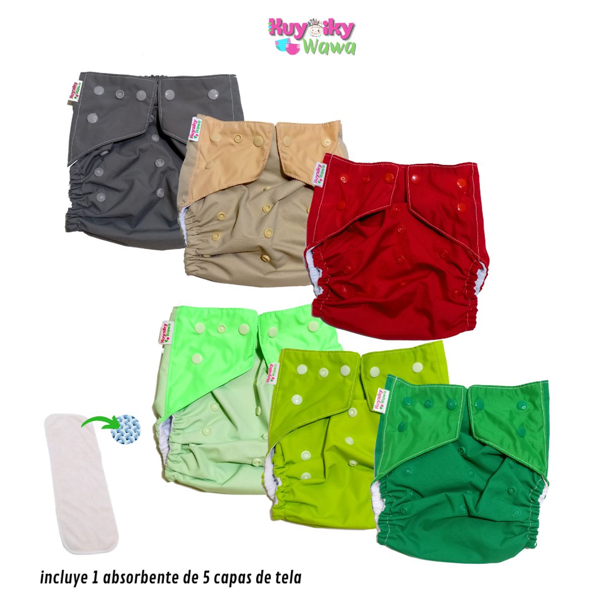 KUYAIKY WAWA - Pañal Ecologico  pak de 6 en color Unisex