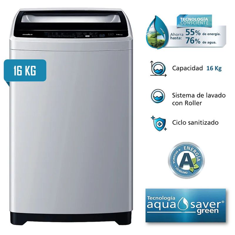 MABE - Lavadora Mabe 16 Kg LMAP6120WGBB0 Automática Silver