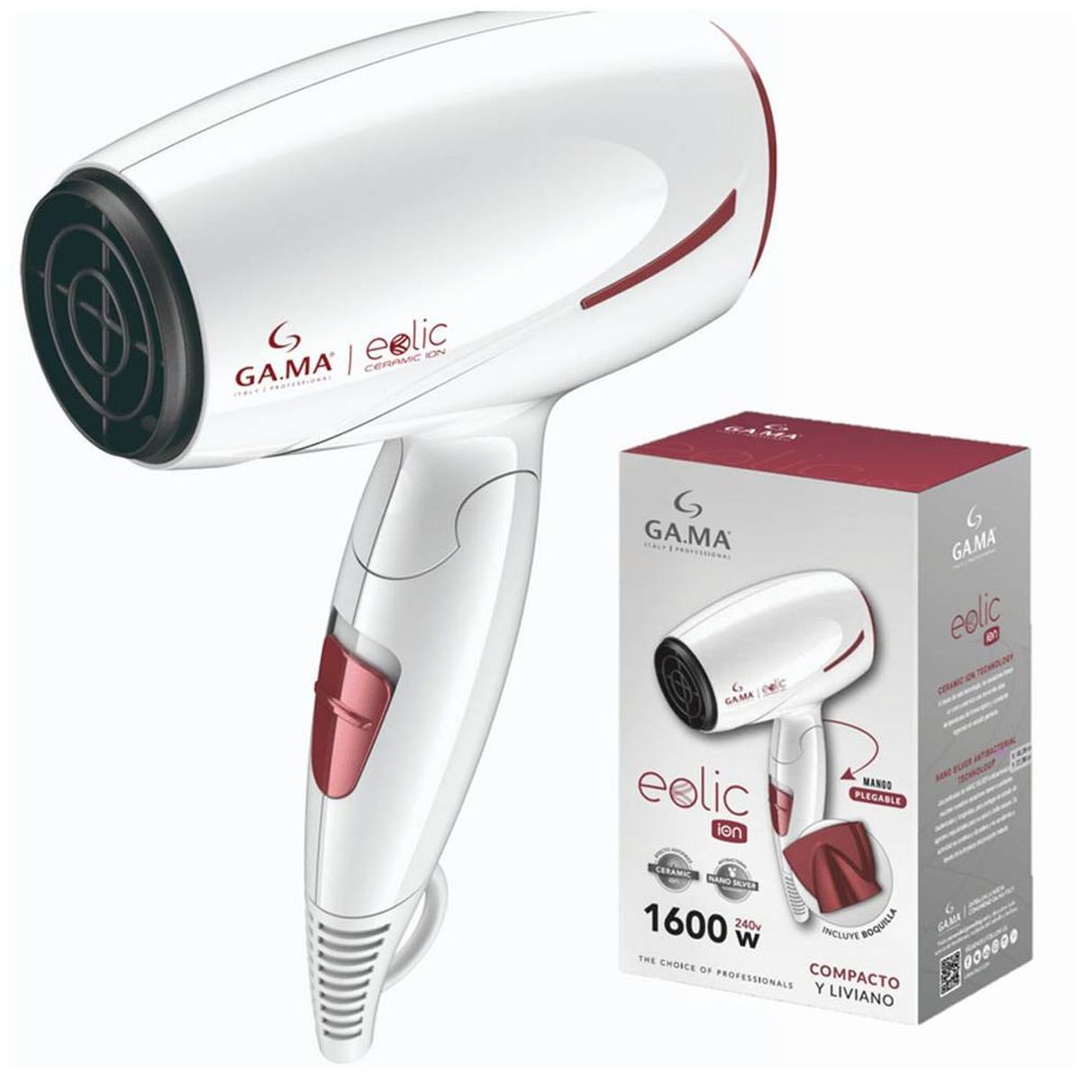 GAMA - Secadora de Cabello Eolic 1600W Plegable Ceramic Ion