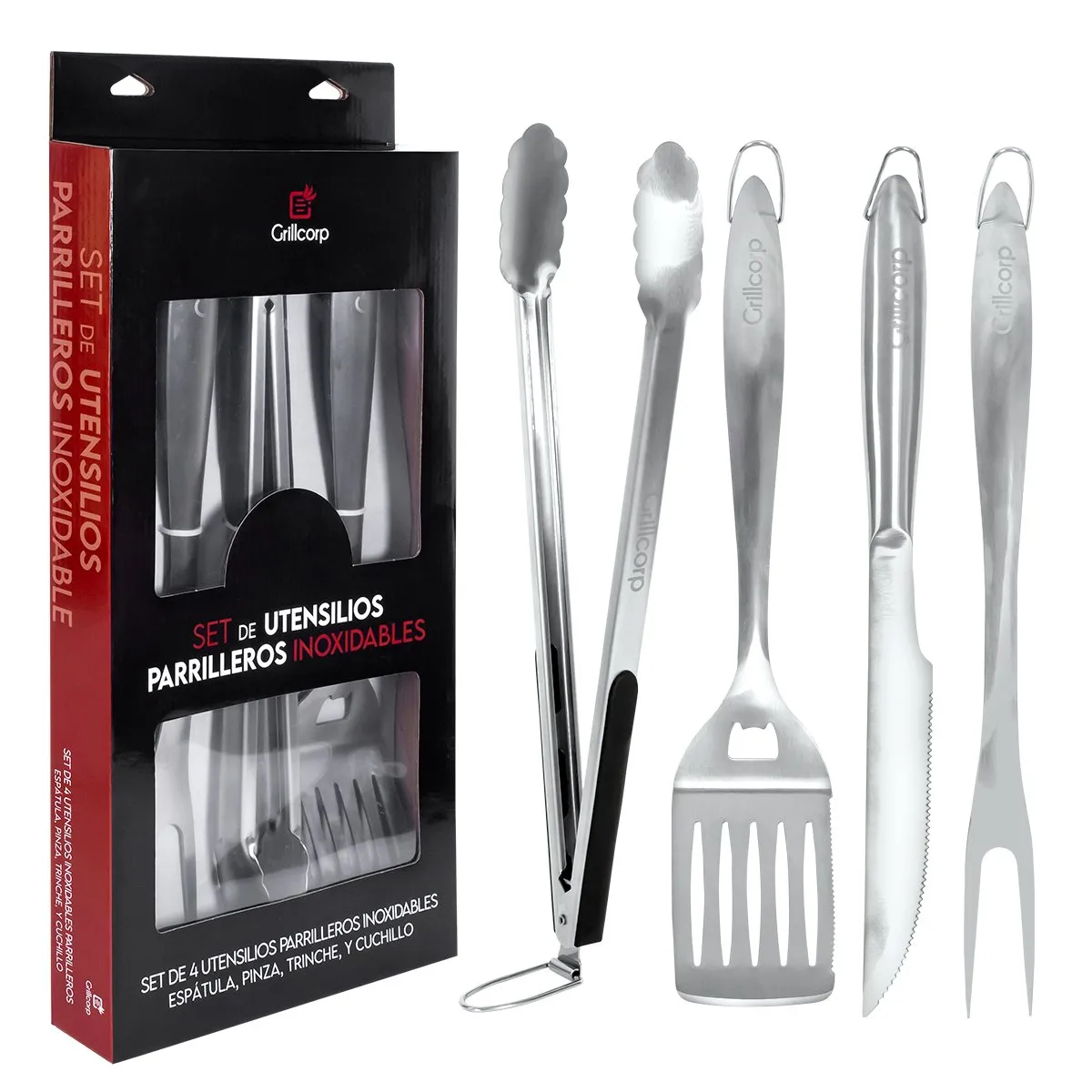 GRILLCORP - Set de Utensilios Parrilleros Profesionales Grillcorp Inoxidables