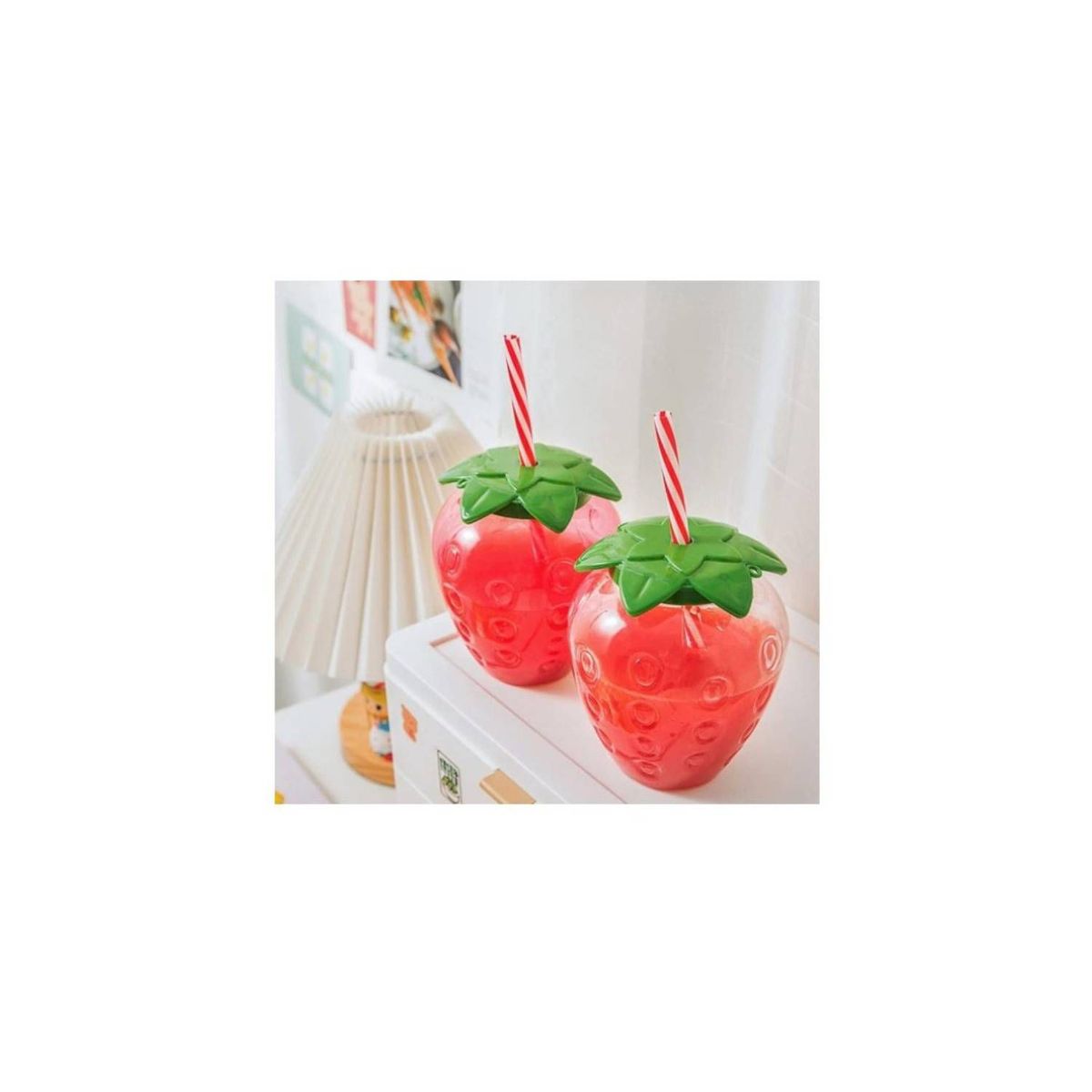 GENERICO - Vaso de fresa con luz led de pajita para zumo de bebidas tropicales