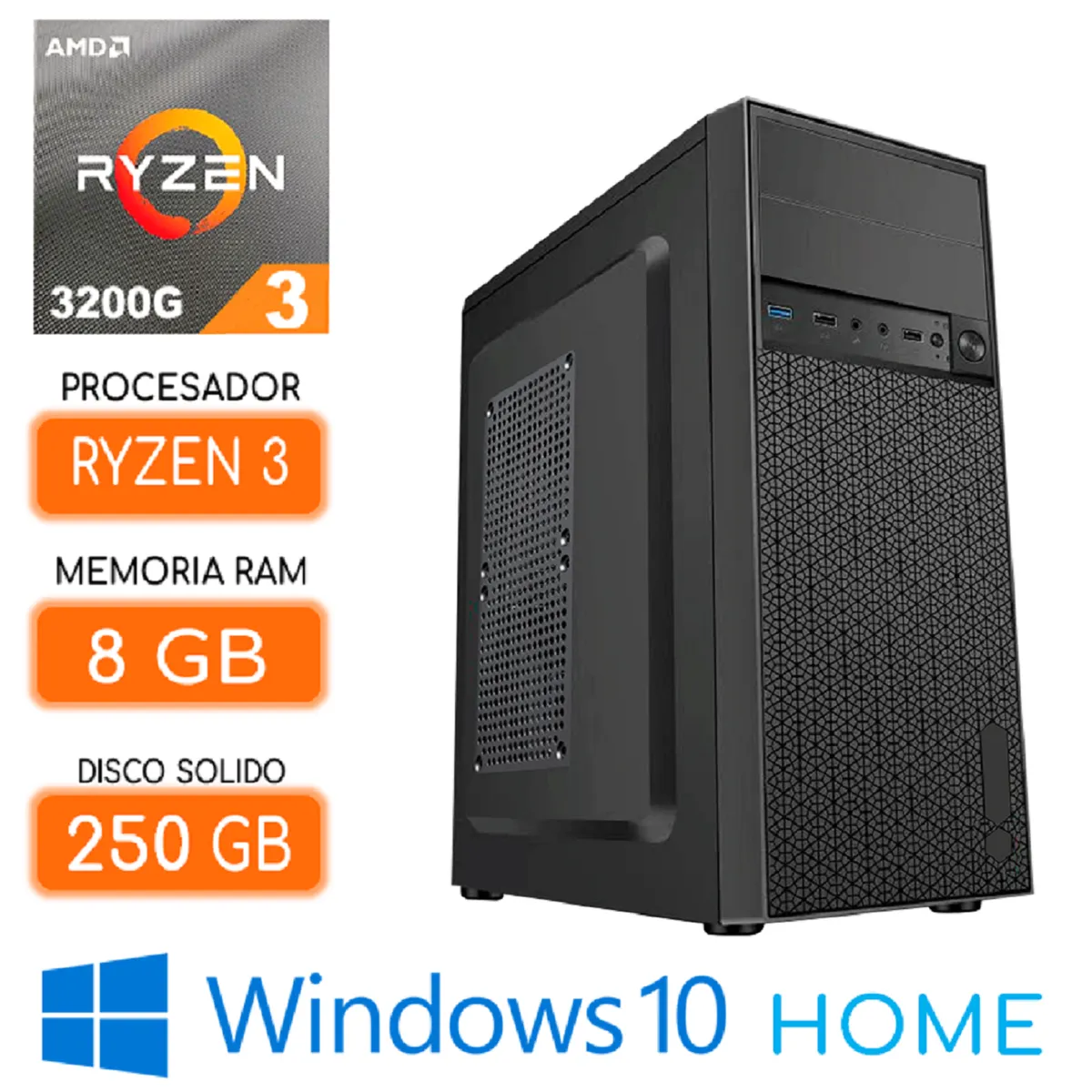 AMD - Computadora amd RYZEN 3 3200G Ram 8GB SSD 256GB  Wind.10 CPU PC