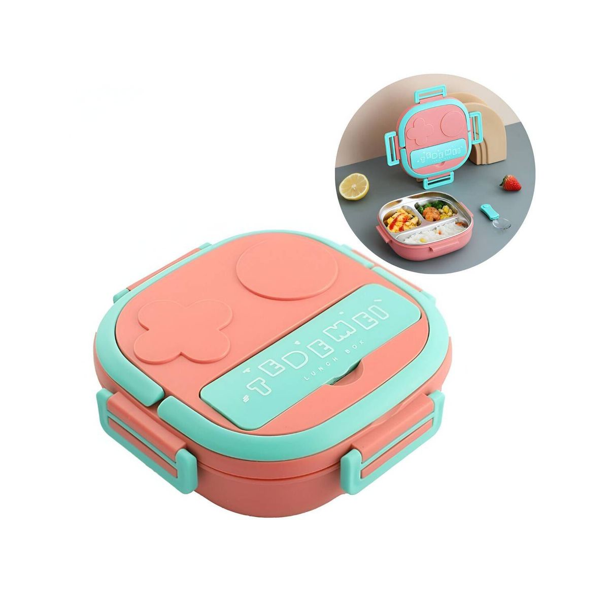 GENERICO - Táper lonchera de acero inoxidable para niños de 3 divisiones