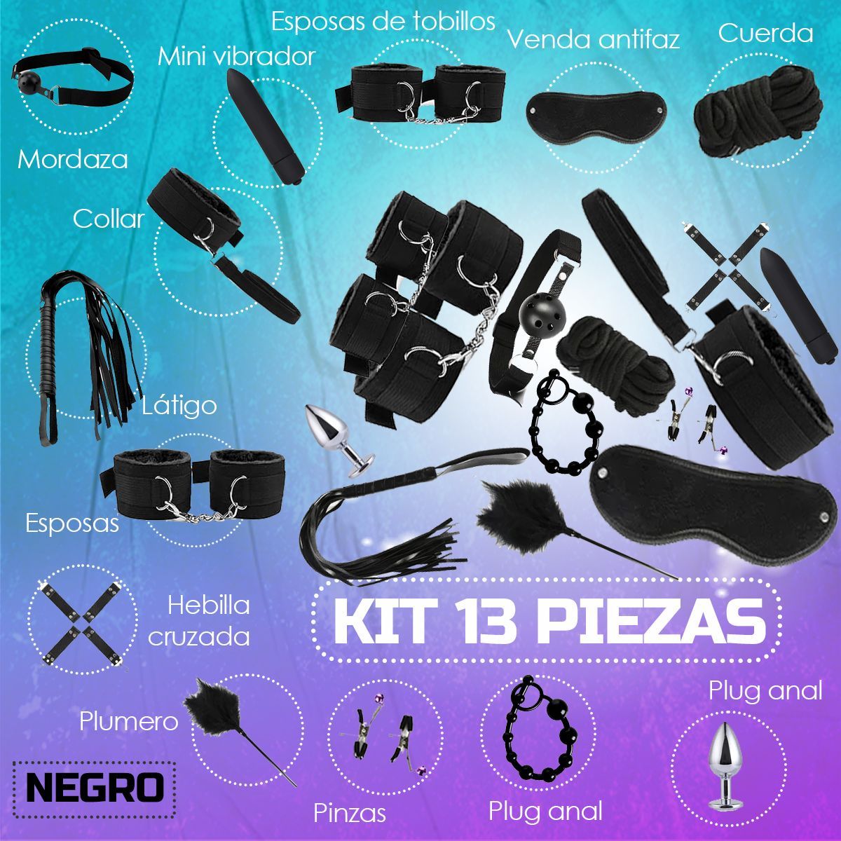 GENERICO - Kit De Bondage Bdsm Para Parejas - 13 Piezas Sexuales