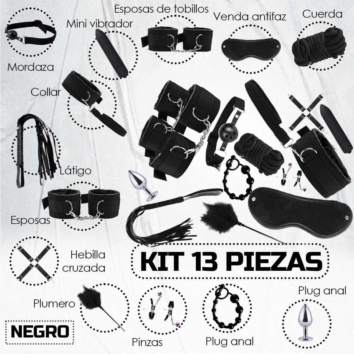 GENERICO - Kit De Bondage Bdsm Para Parejas - 13 Piezas Sexuales