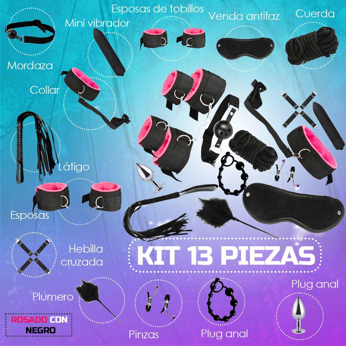 GENERICO - Kit De Bondage Bdsm Para Parejas - 13 Piezas Sexuales