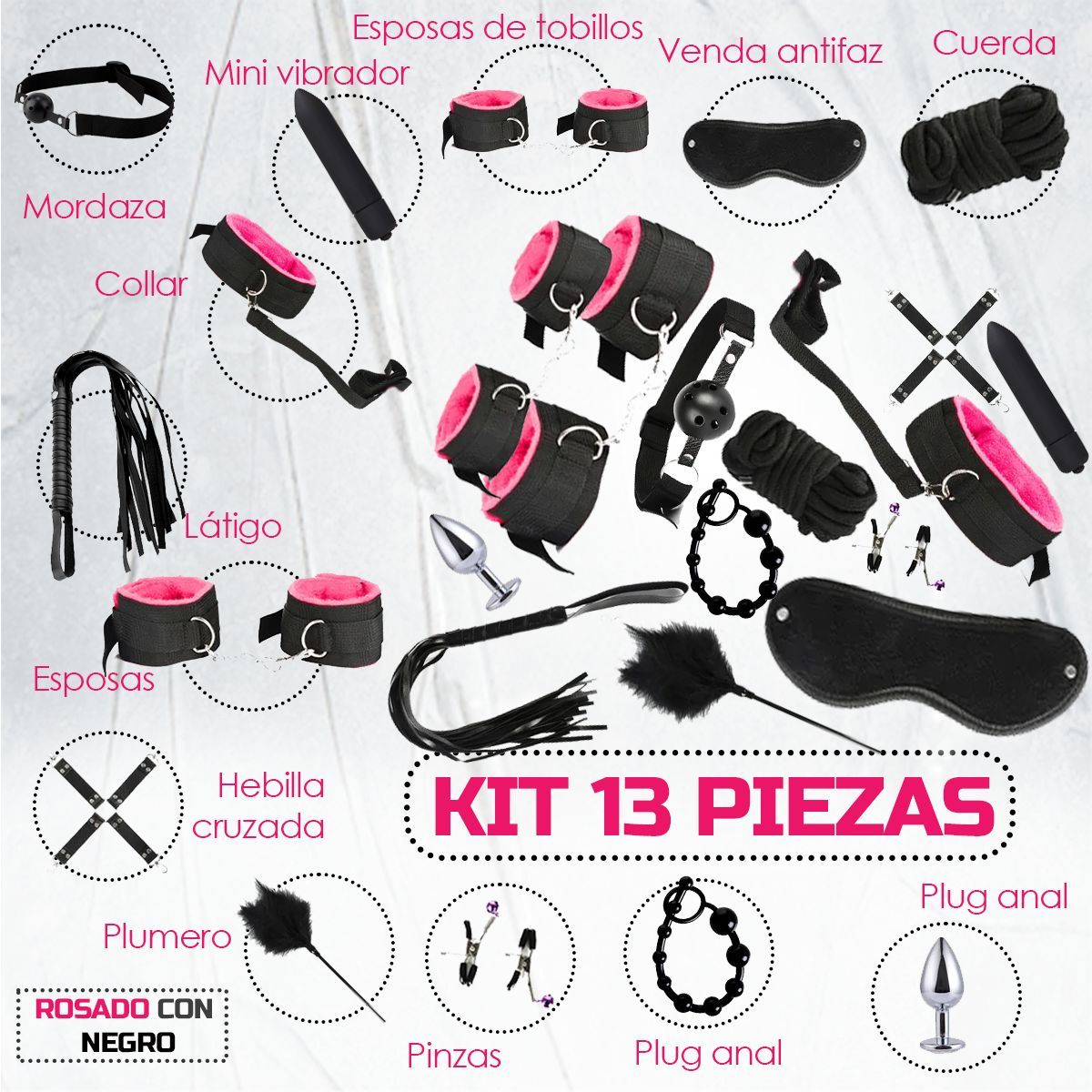 GENERICO - Kit De Bondage Bdsm Para Parejas - 13 Piezas Sexuales