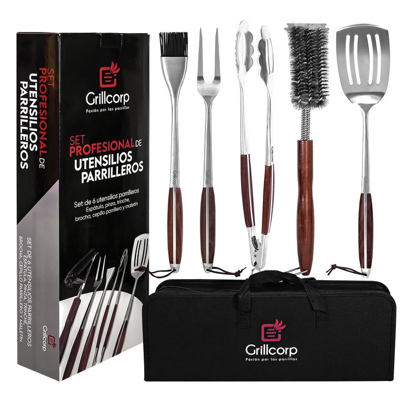 GRILLCORP - Set de Utensilios parrilleros Profesionales Grillcorp de 6 piezas