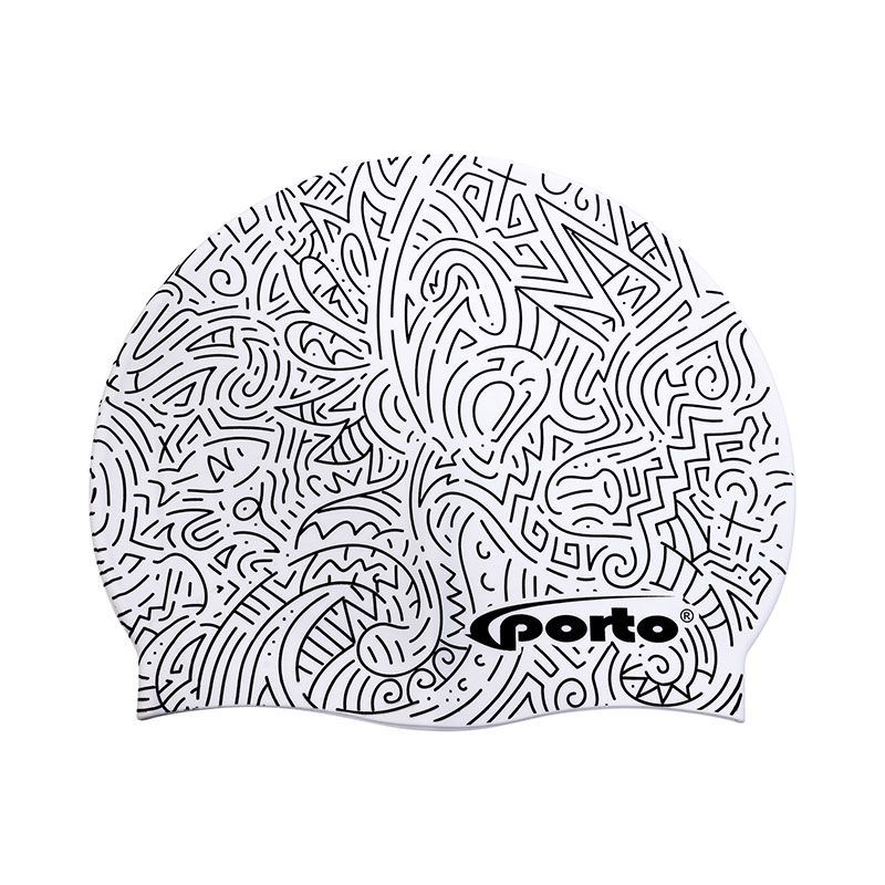 PORTO - Gorro de Natacion Silicona Porto Diseño Abstracto Blanco