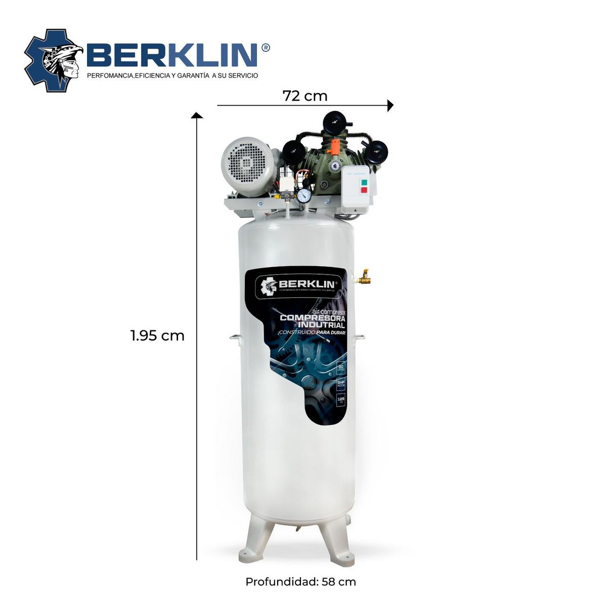 BERKLIN - COMPRESORA INDUSTRIAL TRIFÁSICA DE 5HP DE 80G