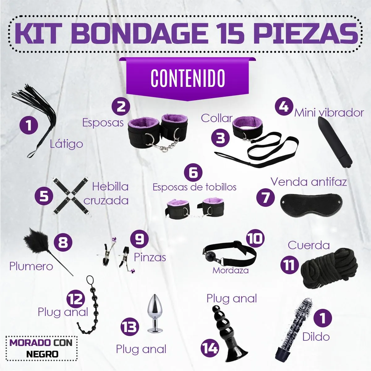 GENERICO - Kit De Bondage Bdsm Para Parejas - 15 Piezas Sexuales