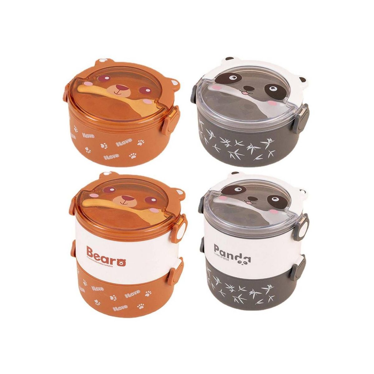 GENERICO - Taper fiambrera portátil contenedor de alimentos osito 2 niveles