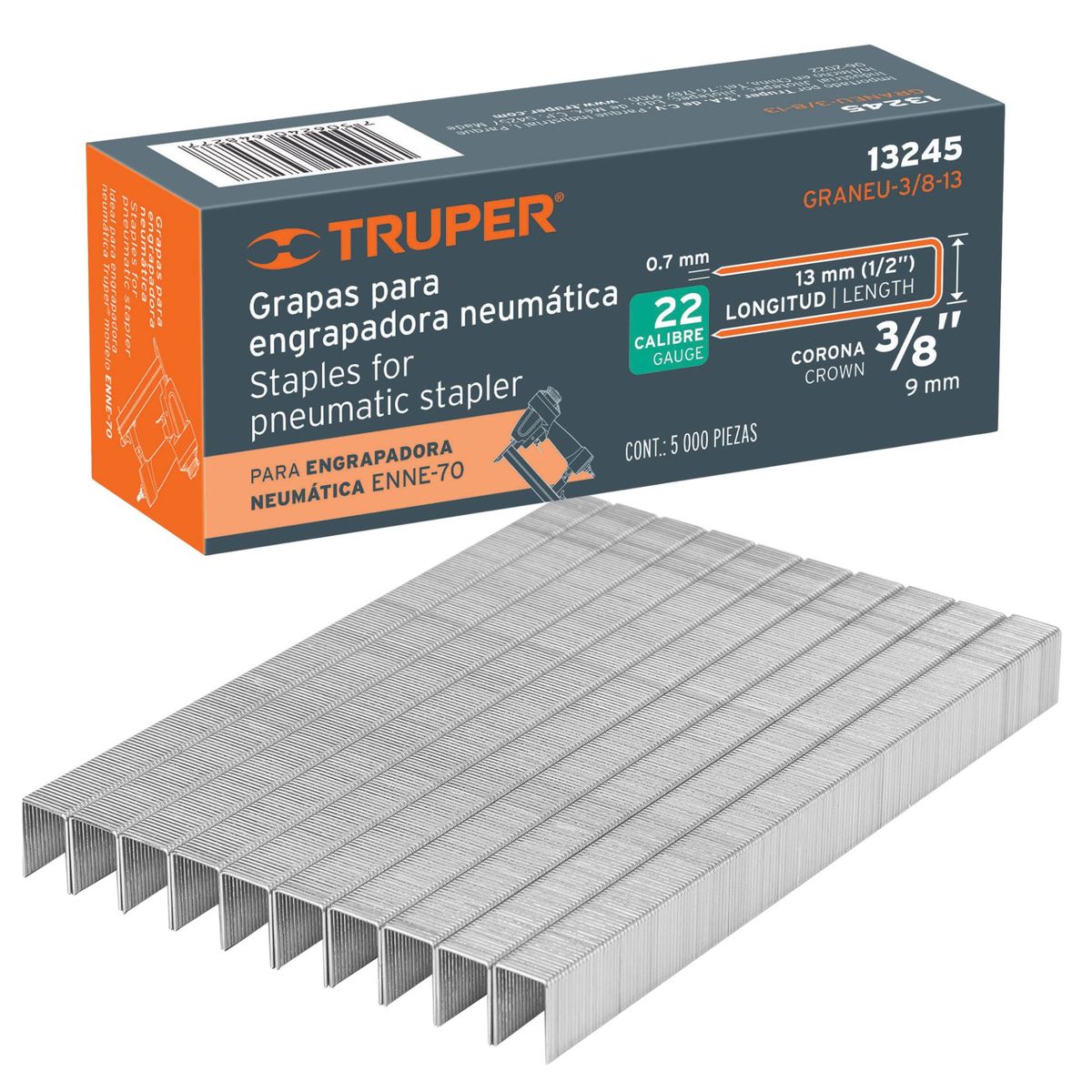 TRUPER - GRAPAS corona 3/8" calibre 22, 13mm, 5000 UNIDADES TRUPER