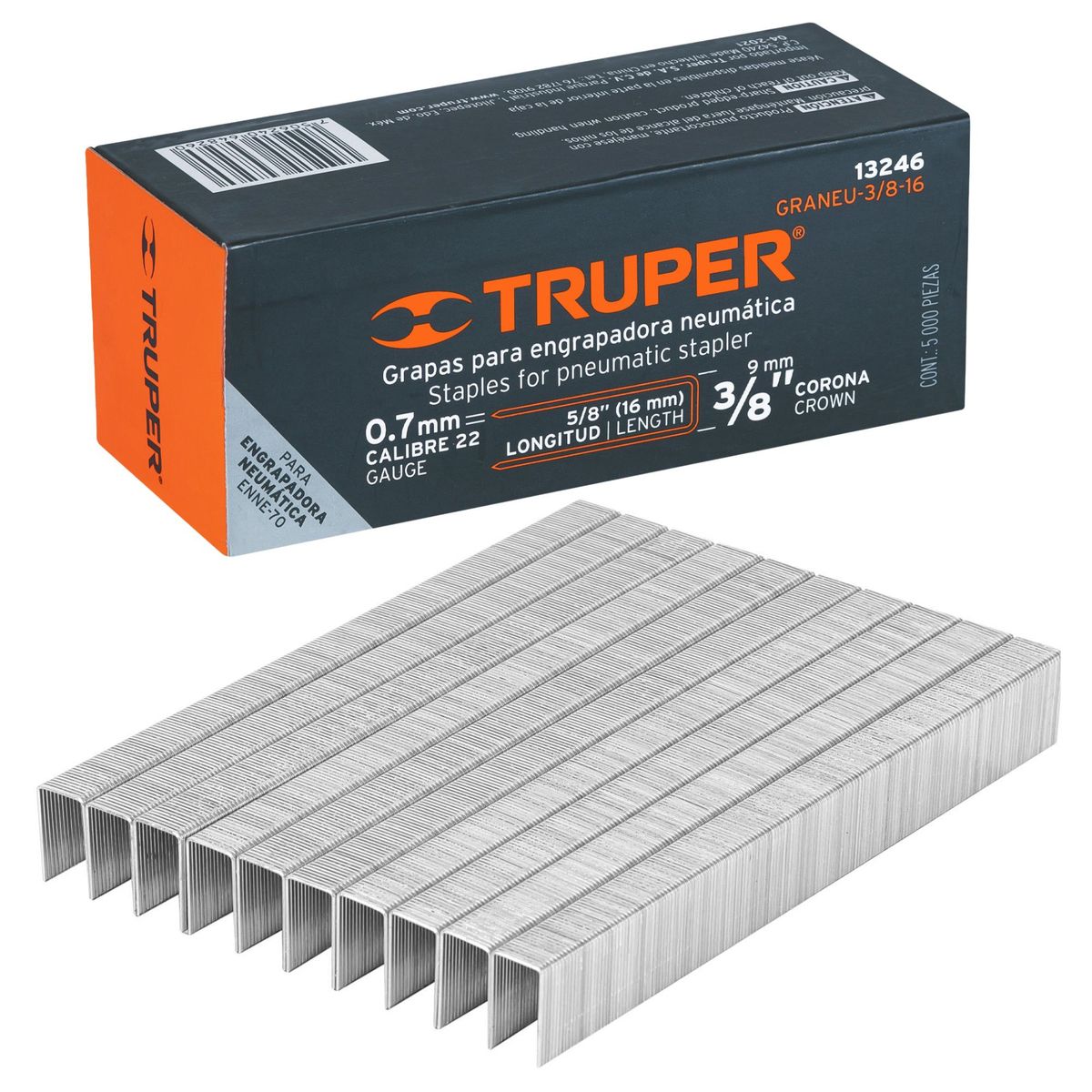 TRUPER - GRAPAS corona 3/8" calibre 22, 16mm, 5000 UNIDADES TRUPER