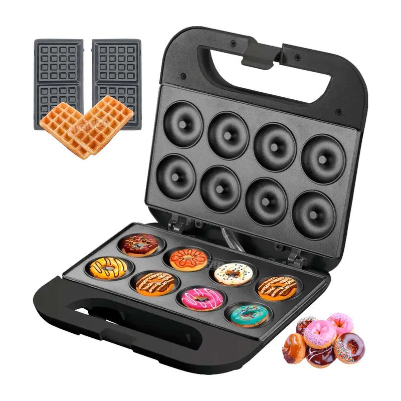 GENERICO - MAQUINA MINI DONAS 2EN1 WAFFLES PORTÁTIL ELECTRICA