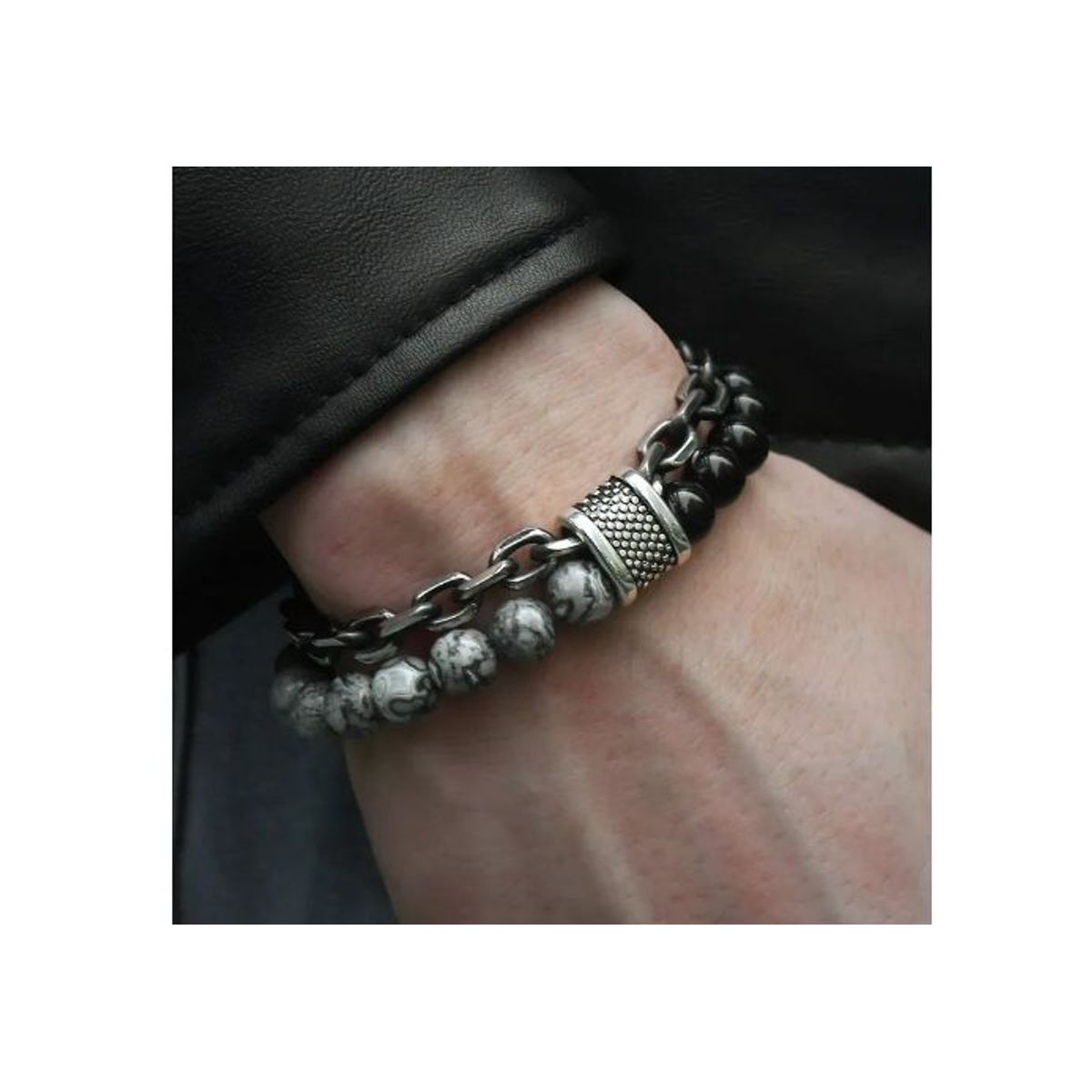 GENERICO - Pulsera de piedras de ojo de tigre y cadena de acero inoxidable