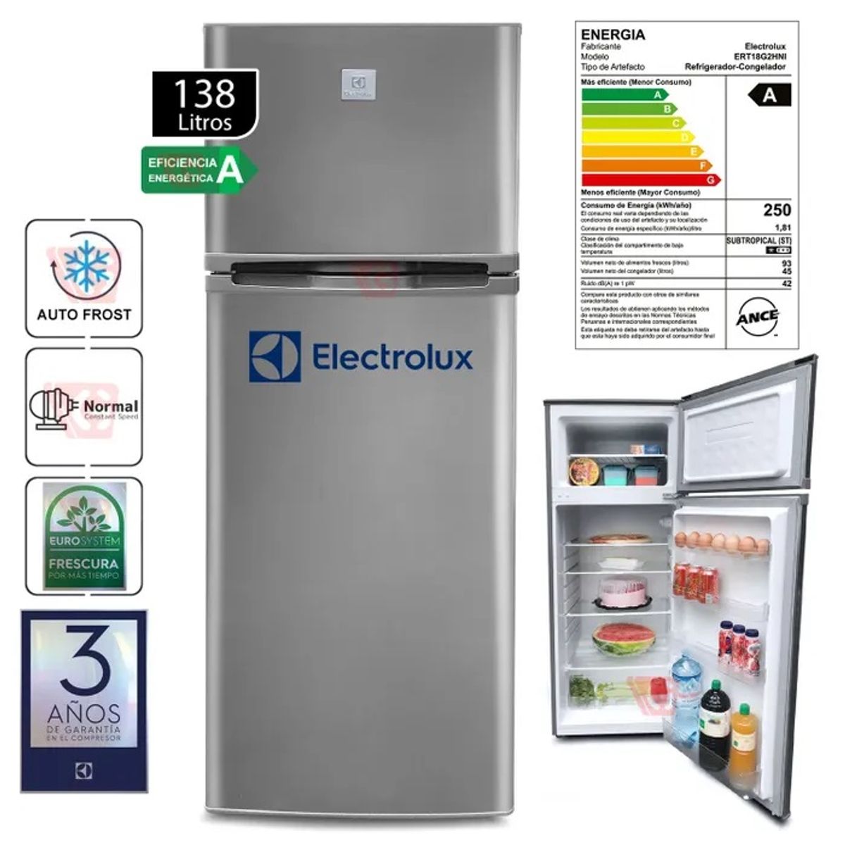 ELECTROLUX - Refrigeradora 2 Puertas 138lt ERT18G2HNI Gris