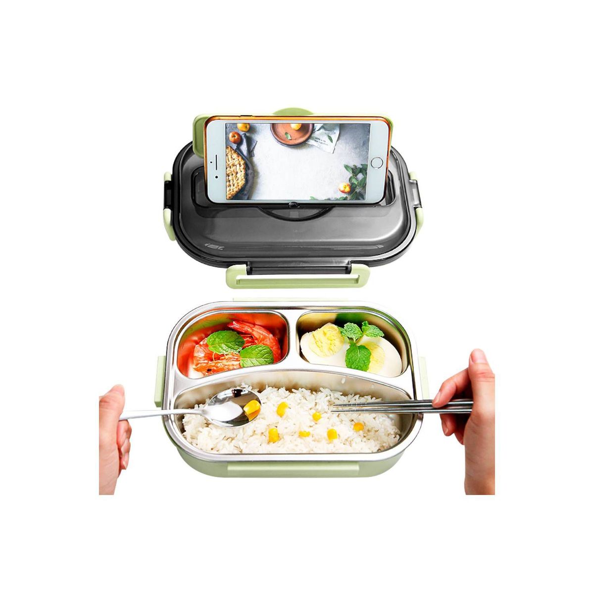 GENERICO - Lonchera Táper de Comida y Alimentos 3 Divisiones + Cubiertos