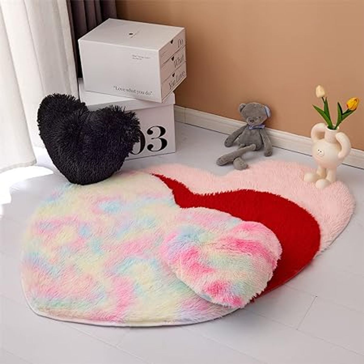 GENERICO - BAJADA DE CAMA CORAZON 100X100CM ARCOIRIS