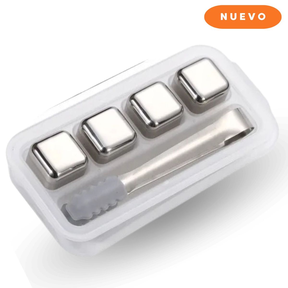 GENERICO - Set x 4 cubos hielo Acero reutilizable + pinza aje