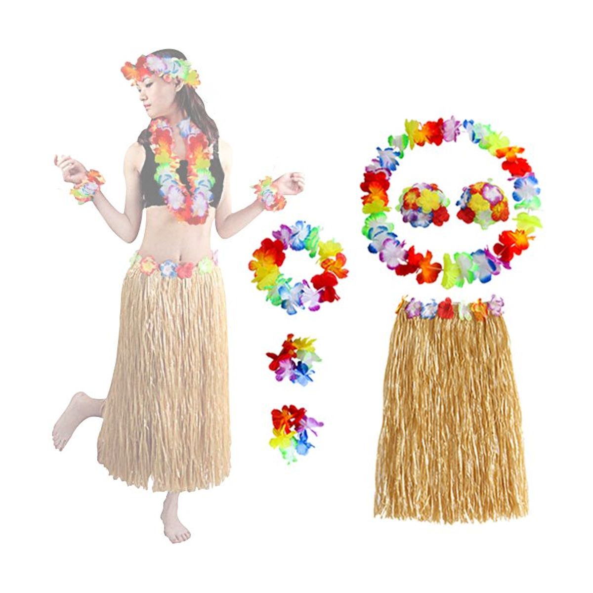 GENERICO - Falda hawaiana-vincha-collar-brasier-muñequera- Adulto