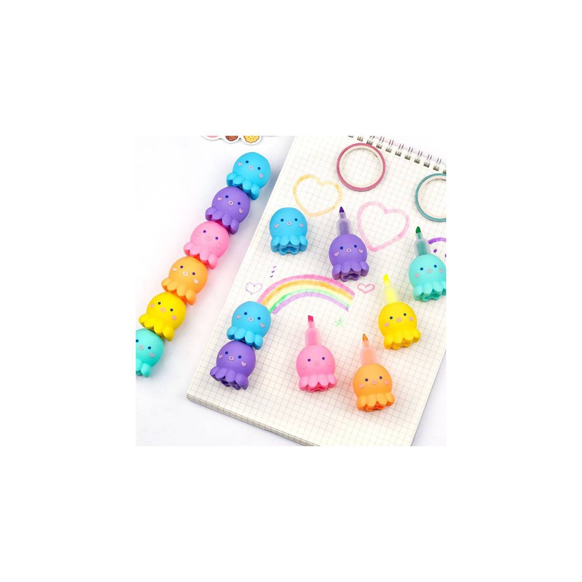 GENERICO - Set de 5 Resaltadores Pulpo Kawaii