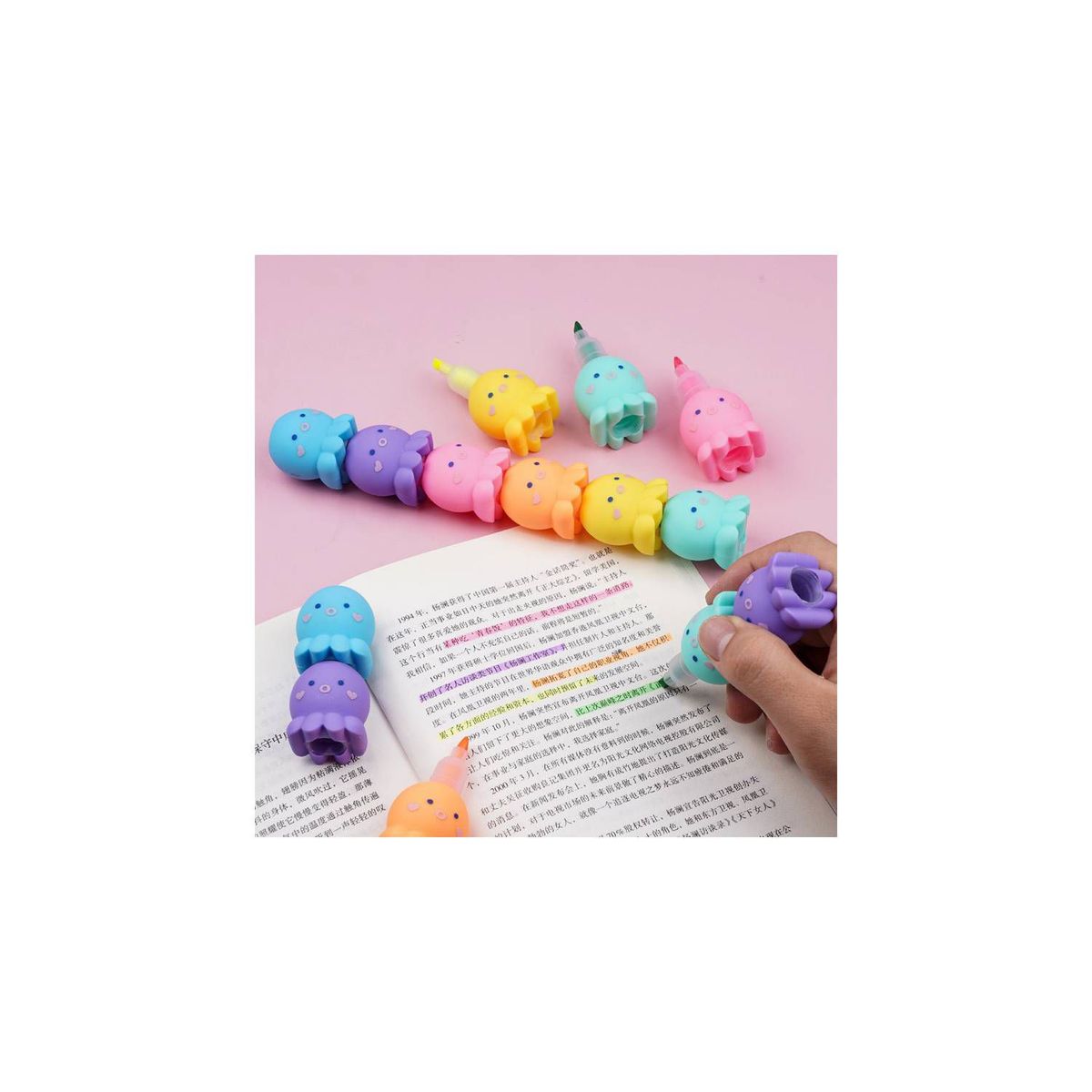 GENERICO - Set de 5 Resaltadores Pulpo Kawaii