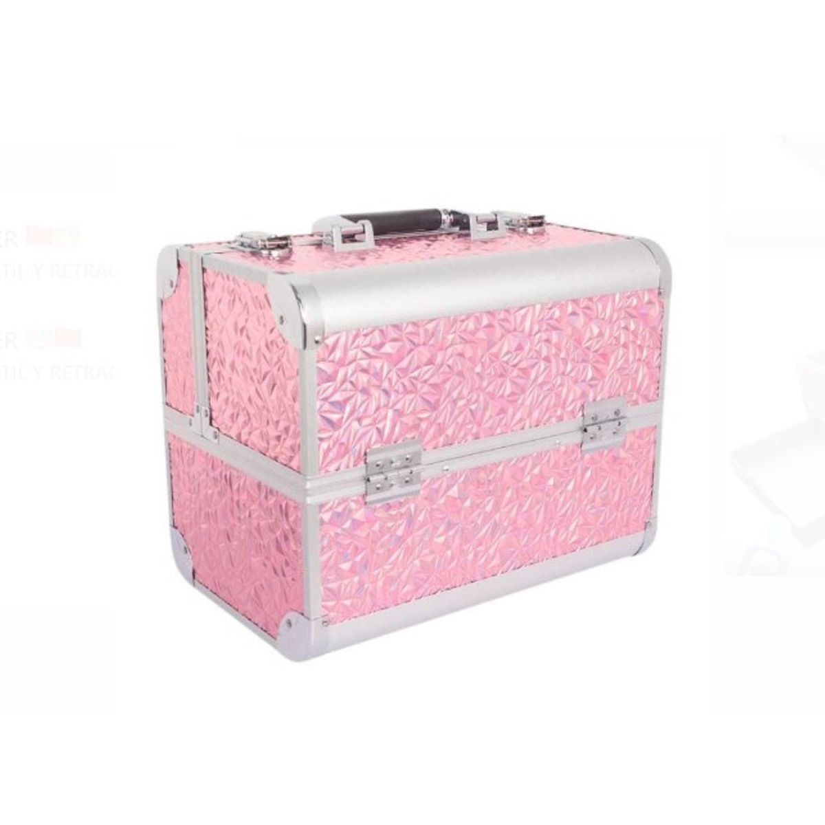 GENERICO - Maletín organizador maquillaje 4 bandejas fondo ROSADO