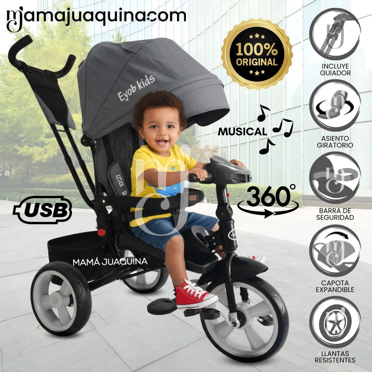 KIDS - Triciclo Guiador Kids «PEDAL BABY» Gray