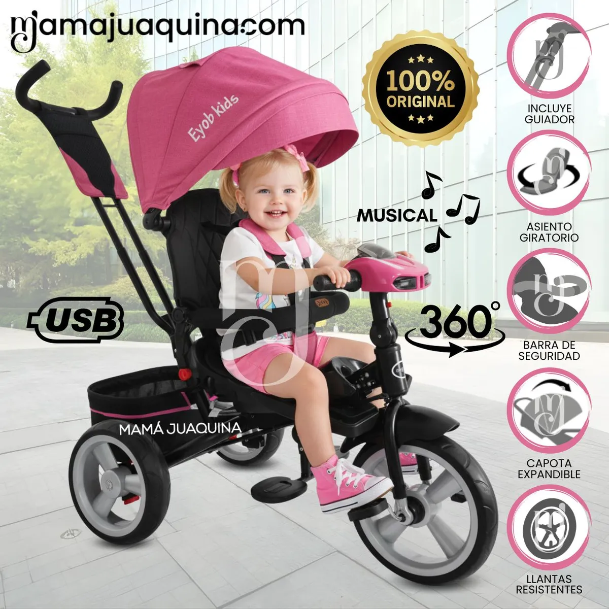 KIDS - Triciclo Guiador Kids «PEDAL BABY» Pink