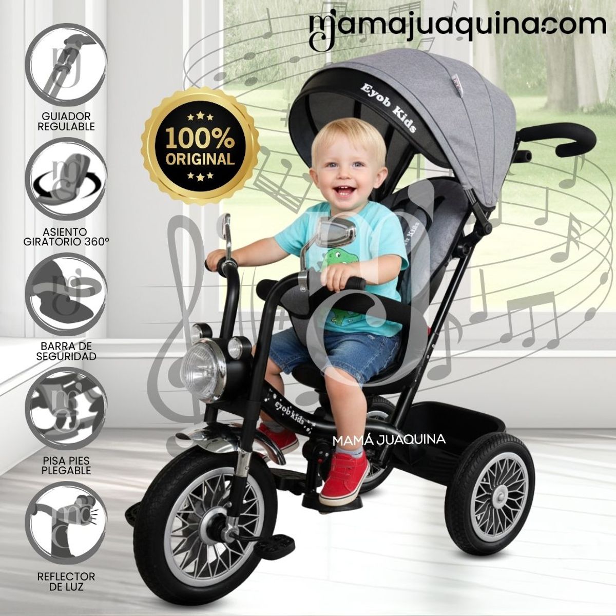 KIDS - Triciclo Guiador Kids «BABY BLISS» Gray