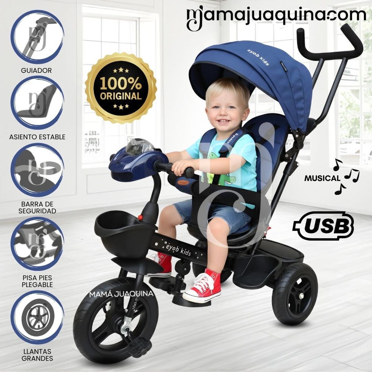 KIDS - Triciclo Guiador Kids «CUTE AVENTURE» Blue