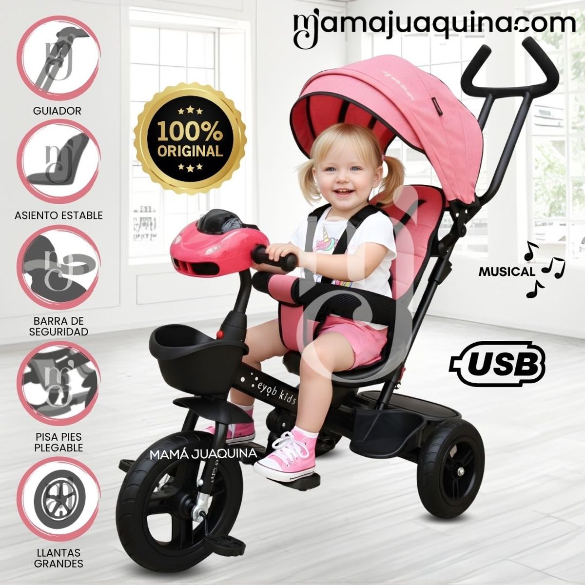 KIDS - Triciclo Guiador Kids «CUTE AVENTURE» Pink