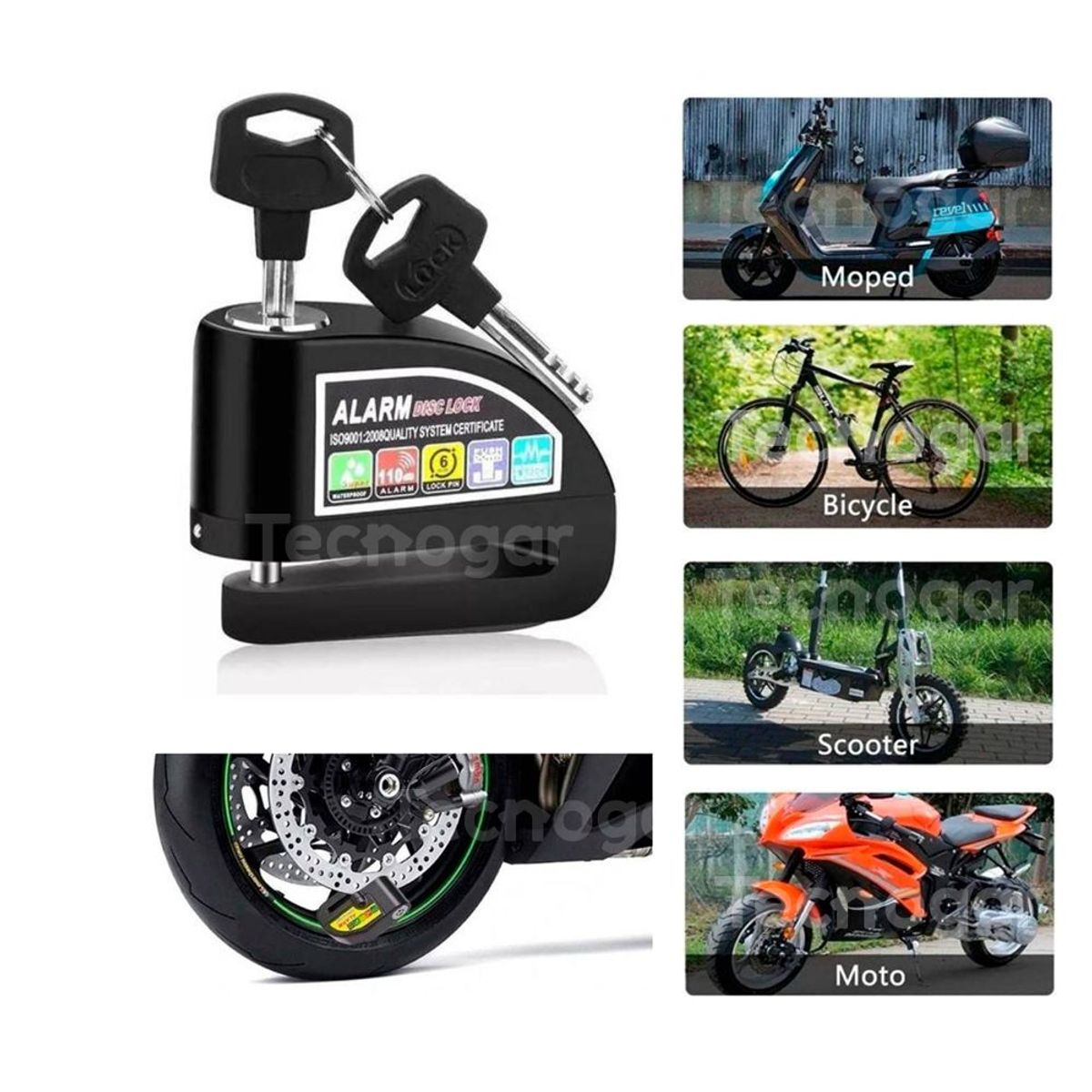 OEM - Candado de Disco Antirrobo para Motos con Alarma 110 dB