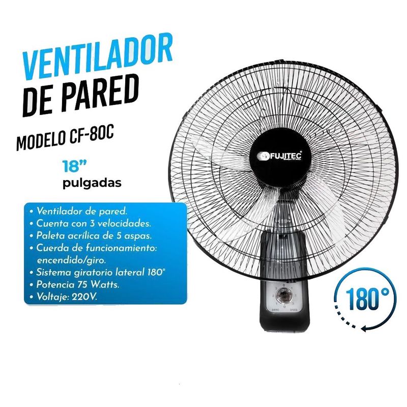 FUJITEC - Ventilador de pared CF-80C de 18 pulgadas de 75watts FUJITEC