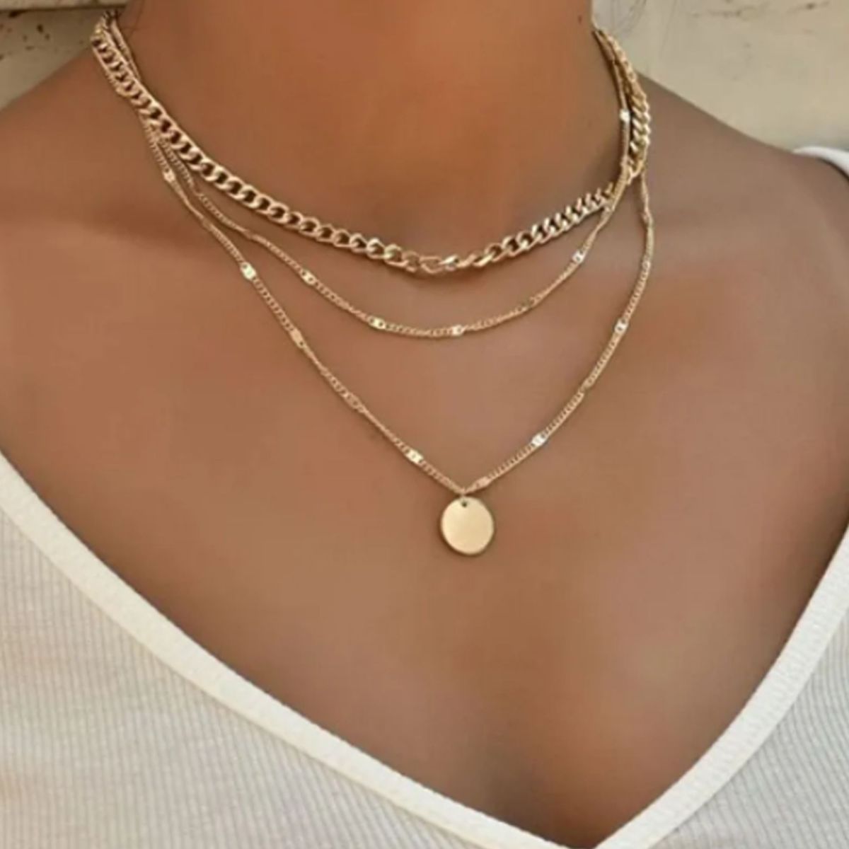 GENERICO - Collar  3 caidas Vintage para mujer color dorado-joyeria