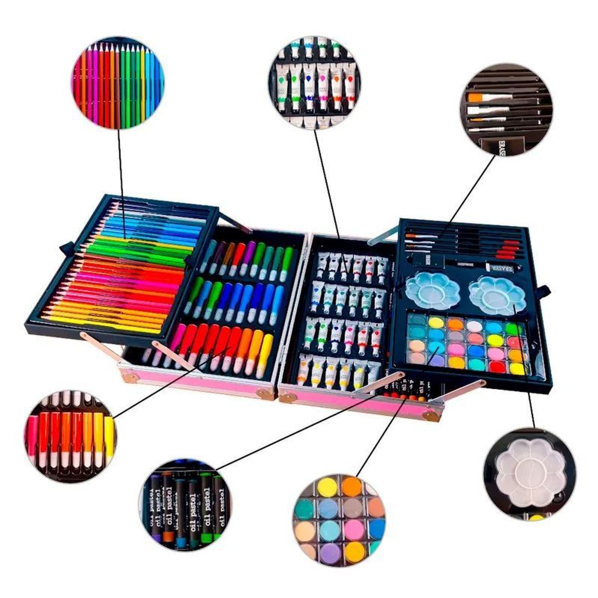 GENERICO - Set De Arte Maleta De Aluminio 145 Piezas Niña