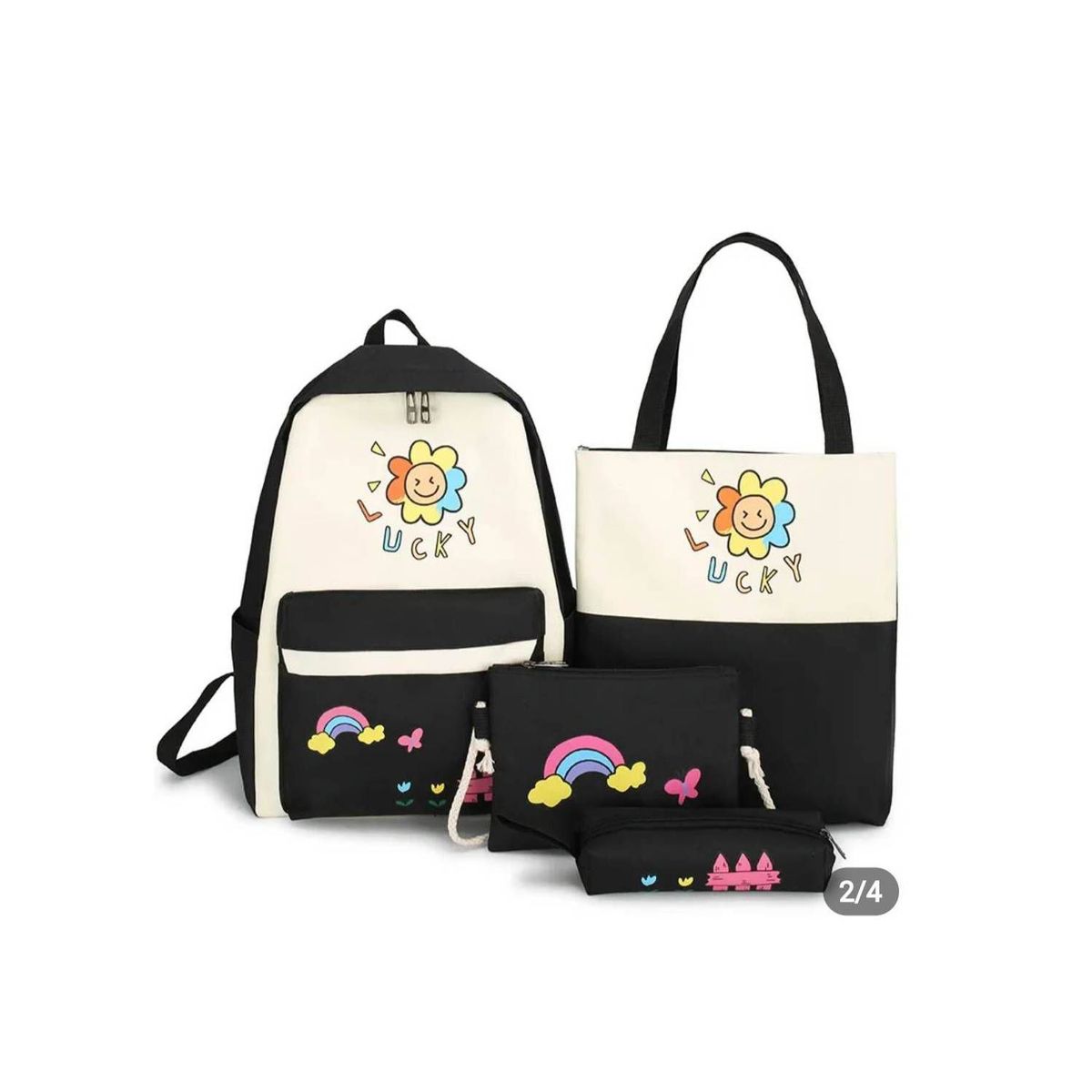 GENERICO - Mochila Kawai Set 4 en 1 Modelo Girasol de Damas Niñas